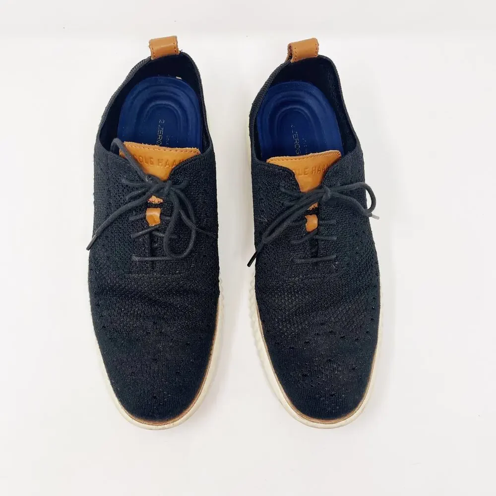 Cole Haan Mens 10 Black 2.Zerogrand Stitchlite Wingtip Oxford Shoes Knit GrandOS